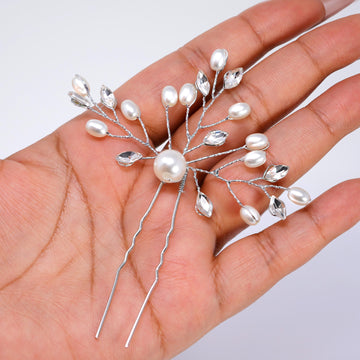 Sparkling Leaves And Pearls Hair Pin , Swarovski Hair pins Set, Bridal Hair Accessories, Pearl hair pins, Gift For Her